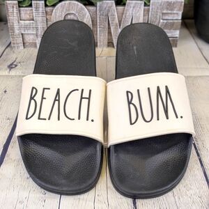 Rae Dunn BEACH BUM Slides – Black & White Summer Sandals
